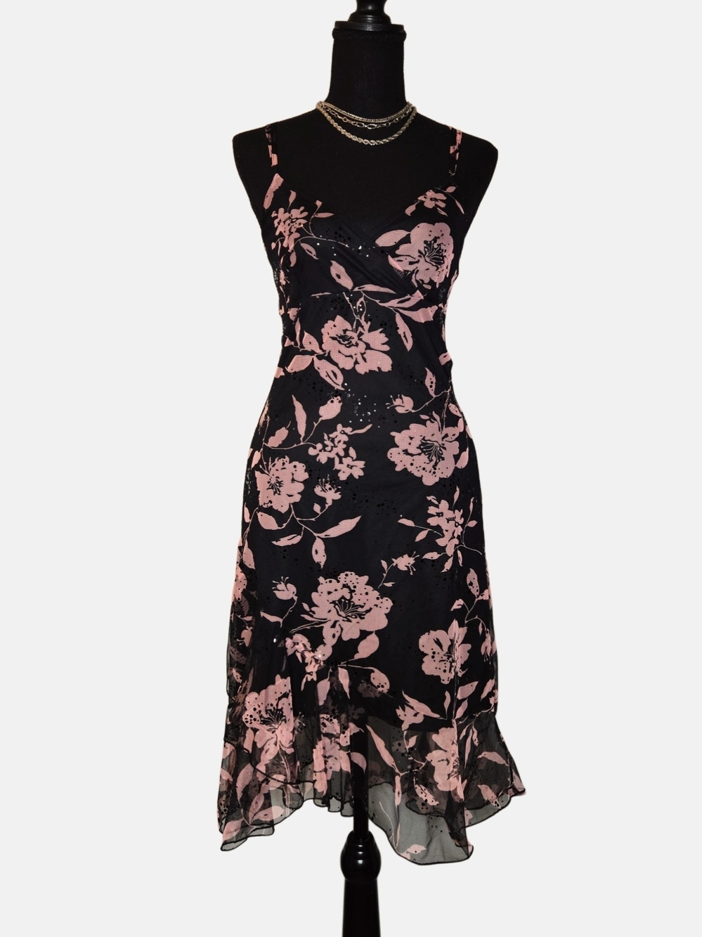 Y2k Xanaka Black & Pink Floral Slip Midi Dress!